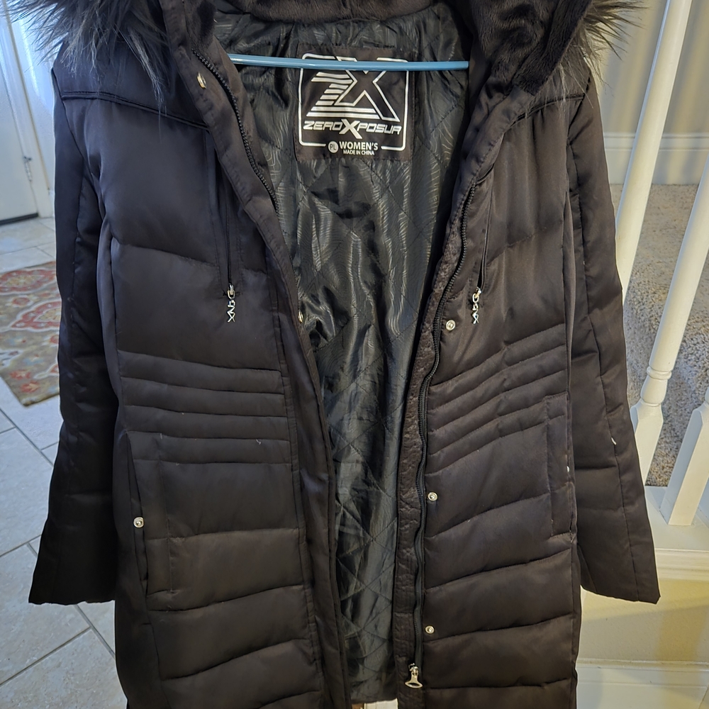 ZeroXposur Women's Dark Brown Puffer Jacket with Faux Fur Hood